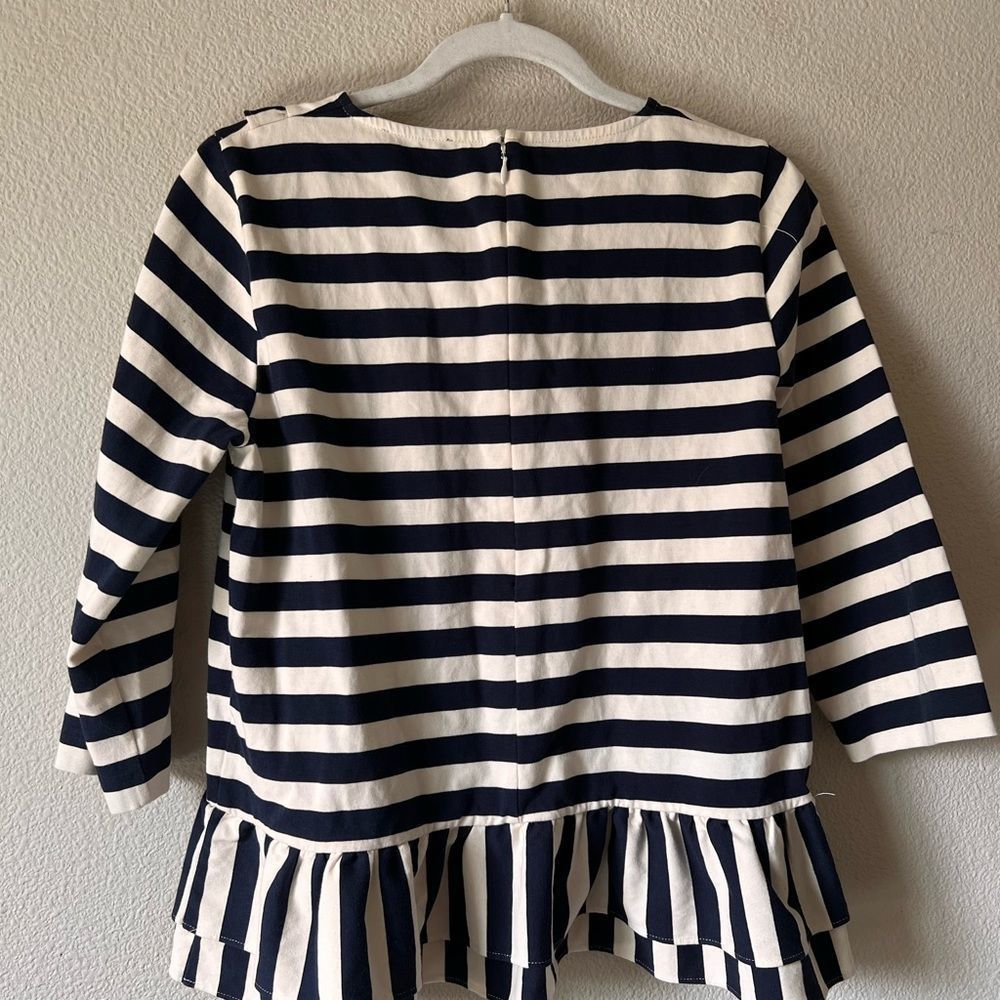 J. Crew 3/4 Sleeve Coastal Chic Stripe Ruffle Front Peplum Navy/White Top Size M - Picture 3 of 6